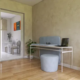 home office setup with a desk and chair, creating a modern workspace, contemporary style, featuring interior decor for productivity, utilizing Homestyler's real-time 3D rendering for design visualization.