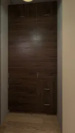 modern wooden cabinetry design showcasing smart furniture arrangement in an entryway using Homestyler's advanced 3D rendering feature.