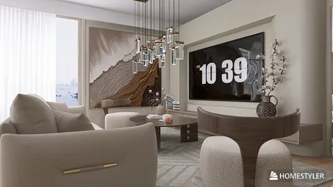 modern living room with stylish furniture arrangement showcasing warm tones and textures using Homestyler's real-time 3D rendering feature for interior design.
