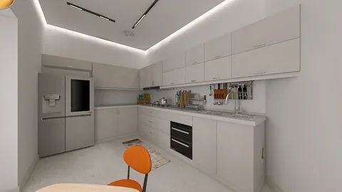 modern kitchen design showcasing smart furniture arrangement in a minimalist style optimized for small spaces with Homestyler's real-time 3D rendering feature
