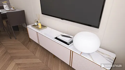 Modern TV console design featuring smart furniture arrangement, minimalistic style, enhancing living room functionality with Homestyler's real-time 3D rendering.