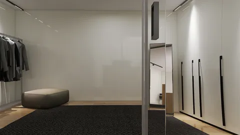 Modern wardrobe space showcasing smart furniture arrangement with a minimalist design, optimized for small areas using Homestyler's smart furniture placement feature.