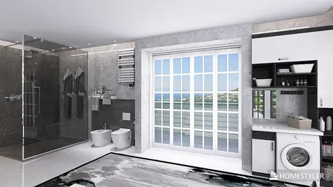 modern bathroom design featuring a glass shower and stylish fixtures, utilizing Homestyler's real-time 3D rendering for an accurate interior decor preview.