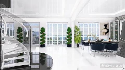 modern dining area featuring a stylish table setting with sleek chairs and abundant natural light using Homestyler's real-time 3D rendering for an elegant interior design.