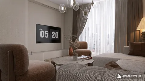 modern living room featuring cozy furniture arrangement with a contemporary aesthetic showcasing a clean design and a warm color palette, ideal for interior decor inspiration utilizing Homestyler's real-time 3D rendering feature.