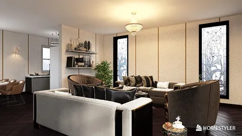 modern living room with stylish furniture arrangement and decorative accents in a contemporary design, showcasing Homestyler's real-time 3D rendering feature.