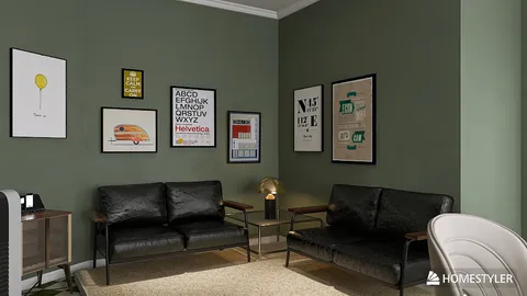 modern living room featuring cozy seating arrangement with black leather sofas, enhancing contemporary aesthetics through a thoughtful design approach, showcasing Homestyler's real-time 3D rendering capability.