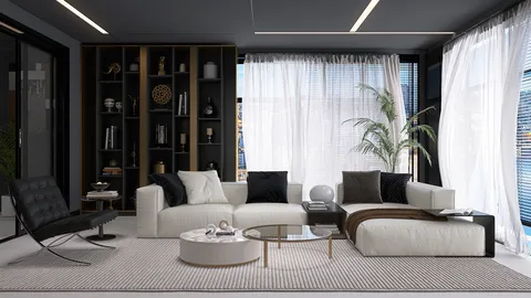 Modern living room design featuring a sectional sofa and chic decor, showcasing interior design aesthetics, with Homestyler's real-time 3D rendering for quick preview.