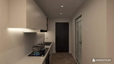 modern kitchen design optimizing small spaces with a clean layout and efficient workflow using Homestyler's real-time 3D rendering feature