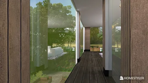 interior hallway showcasing panoramic views with modern landscaping features rendering style home improvement interior design using homestyler's real-time 3D rendering functionality