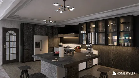 modern kitchen design featuring intricate cabinetry and stylish lighting with a focus on space optimization; utilizing Homestyler's real-time 3D rendering for enhanced visualization.
