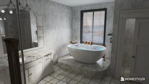 luxurious bathtub design with floral accents in a modern bathroom style enhancing relaxation space using Homestyler's real-time 3D rendering feature