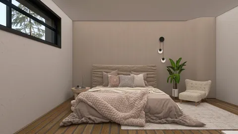 cozy bedroom interior design featuring a plush bed with soft textures and neutral colors, utilizing Homestyler's real-time 3D rendering for an immersive preview.