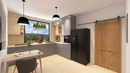 Bright grey kitchen for a plant lover