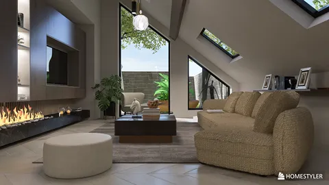 cozy living room with modern furniture arrangement showcasing a contemporary style and optimizing small space using Homestyler's real-time 3D rendering feature