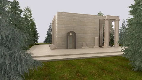 Modern architectural building design surrounded by greenery showcasing landscaping and exterior features using Homestyler's real-time 3D rendering for efficient visualization.